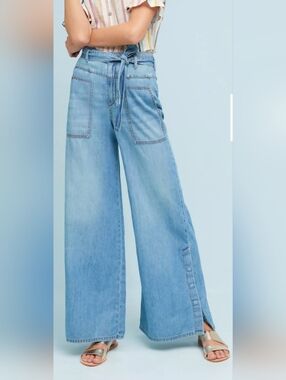 PILCRO by Anthropologie 100% Cotton Retro Style High-rise Wide-leg Denim Pants!
